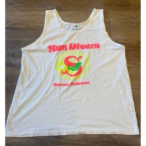 Vintage 70's Tank Top‎ Sun Divers Nassau Bahamas White